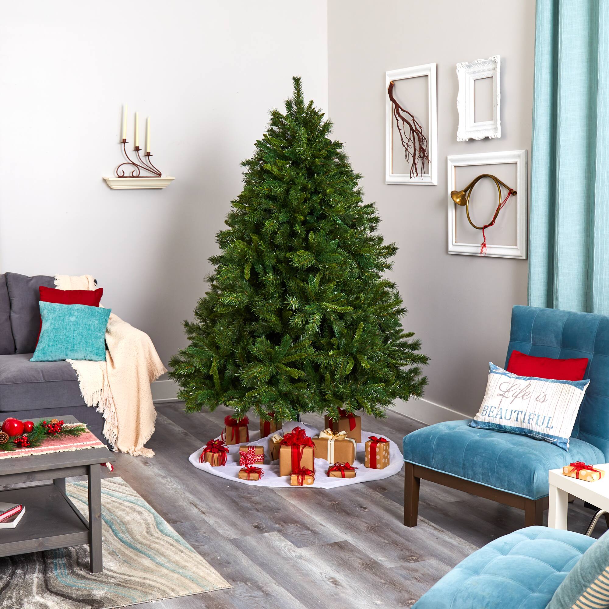7ft. Pre-Lit Wyoming Mixed Pine Artificial Christmas Tree, Clear LED Lights